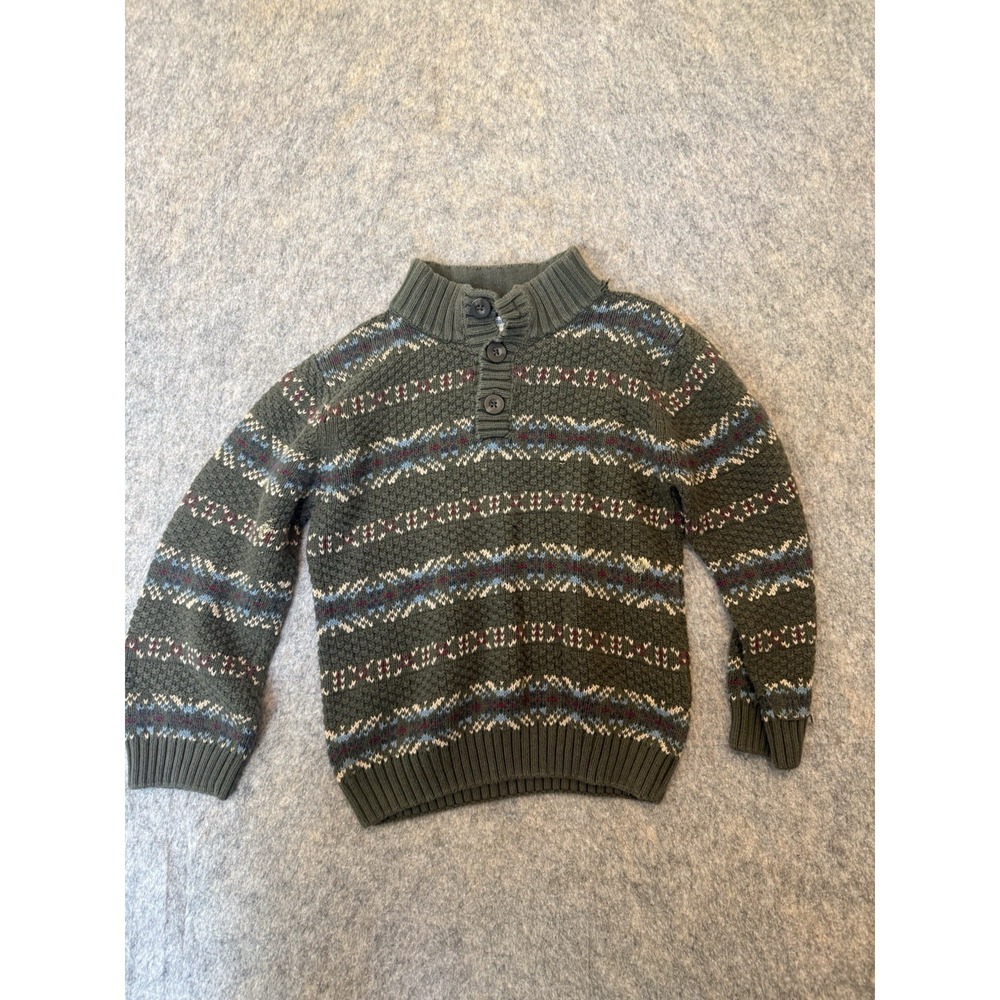 Gymboree Boys Sweater 5-6 Fair Isle Olive Green Cotton Preppy Holiday 2009
